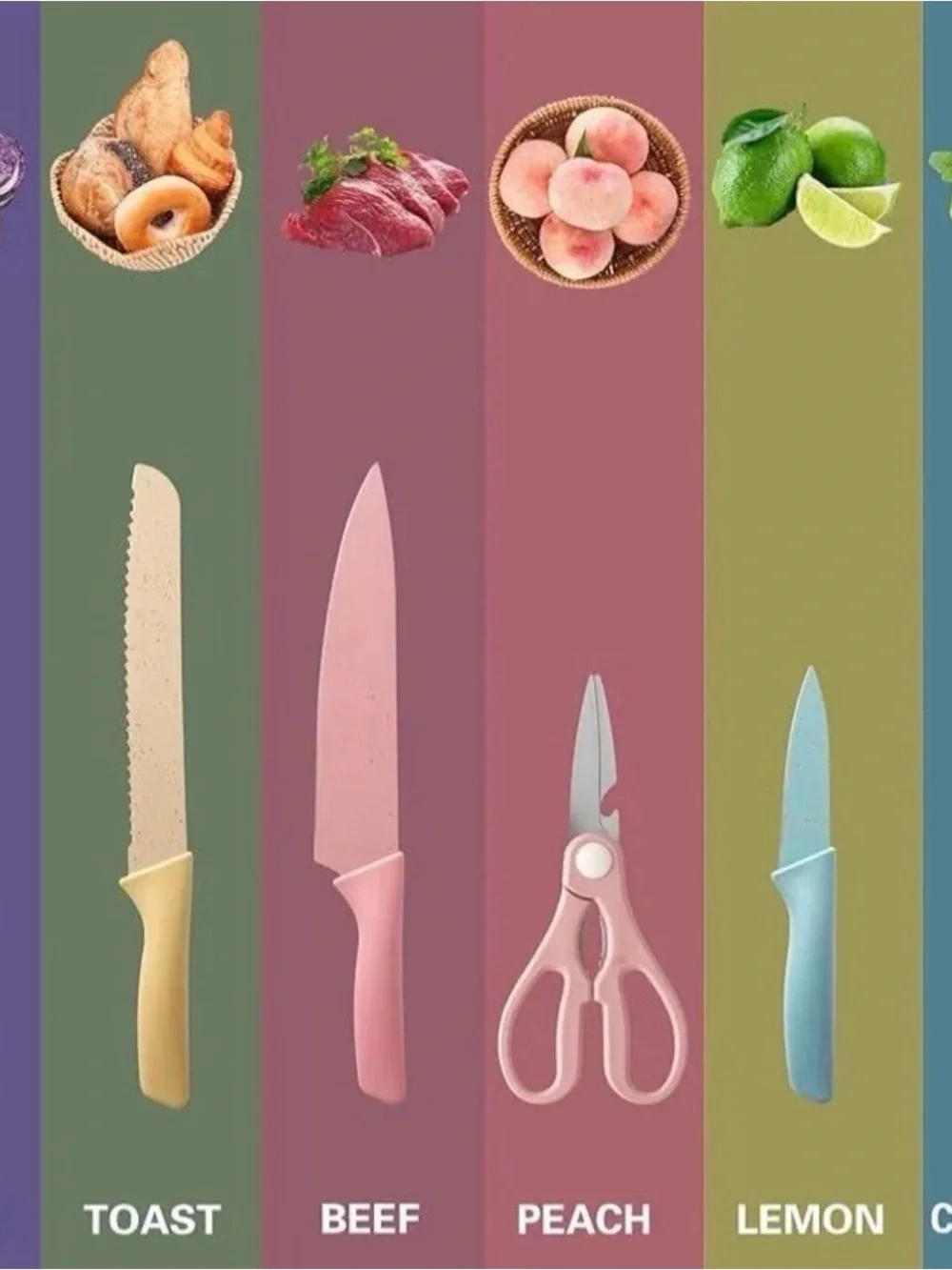 Corrugated Multicolor Kitchen Knife and Scissor Set
